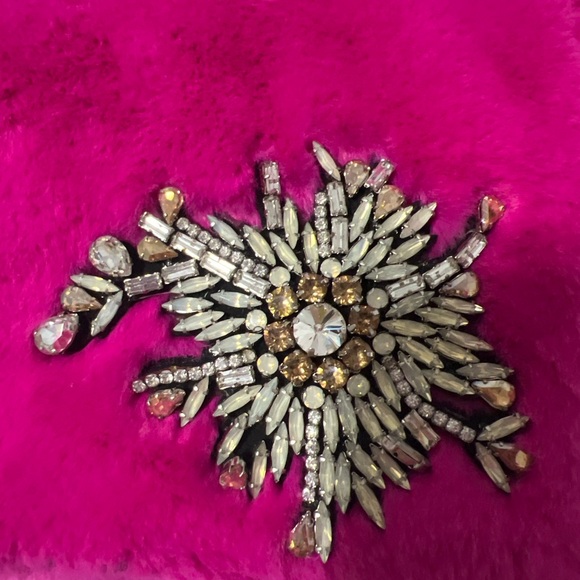 Pink Fur Crossbody Bag with Rhinestone Detail - Picture 2 of 5